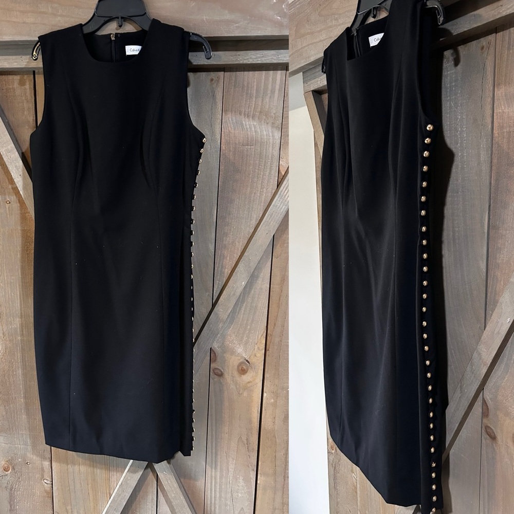 Calvin Klein Black Midi Dress with Gold Button Detail